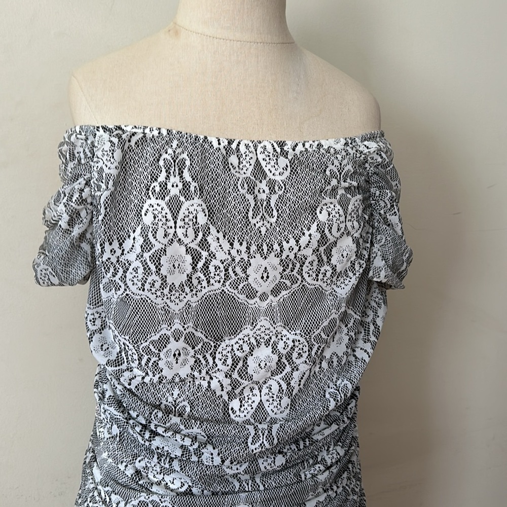Joseph Ribkoff Lace Print Ruched Dress - Picture 3 of 4